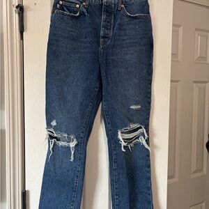Lovers + Friends Blue Distressed Straight Leg Jeans